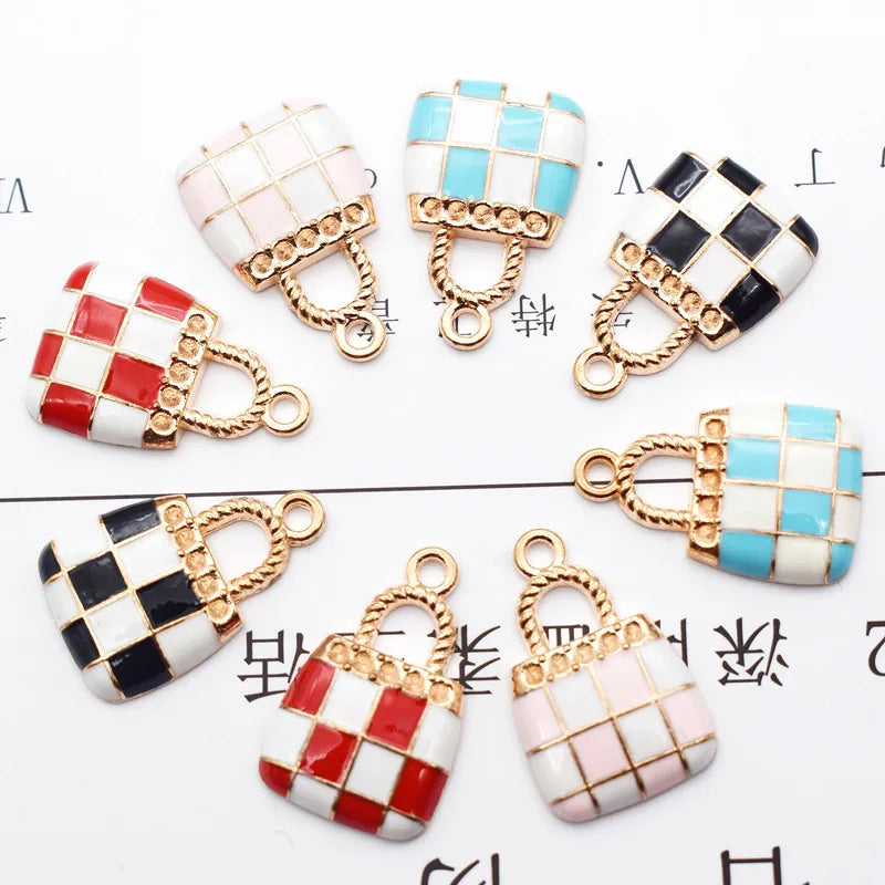 10 Pcs/Package Simple Style Bag Lattice Alloy Enamel Jewelry Accessories