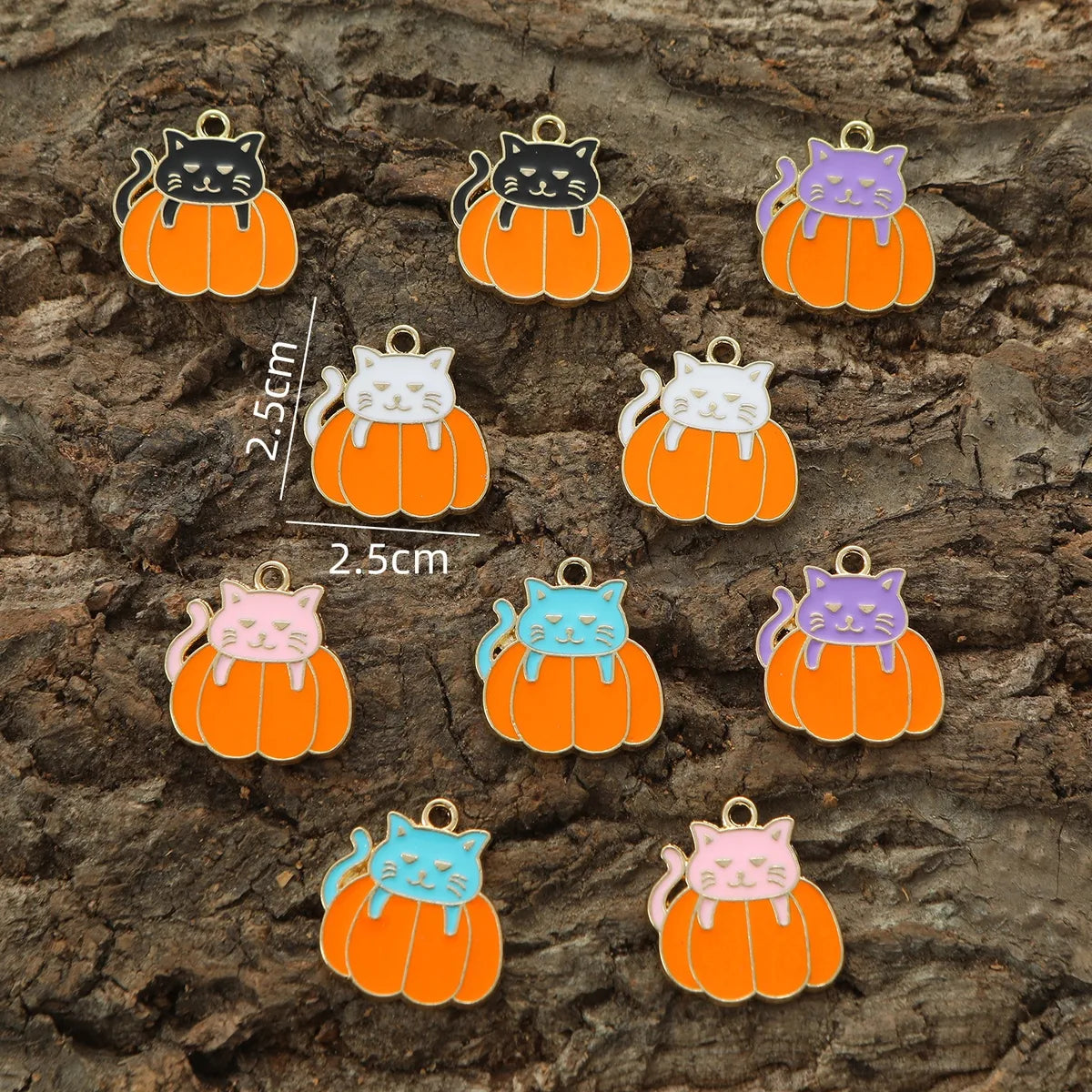 10 Pieces 25*25mm Hole Under 1mm Alloy Pumpkin Cat Pendant