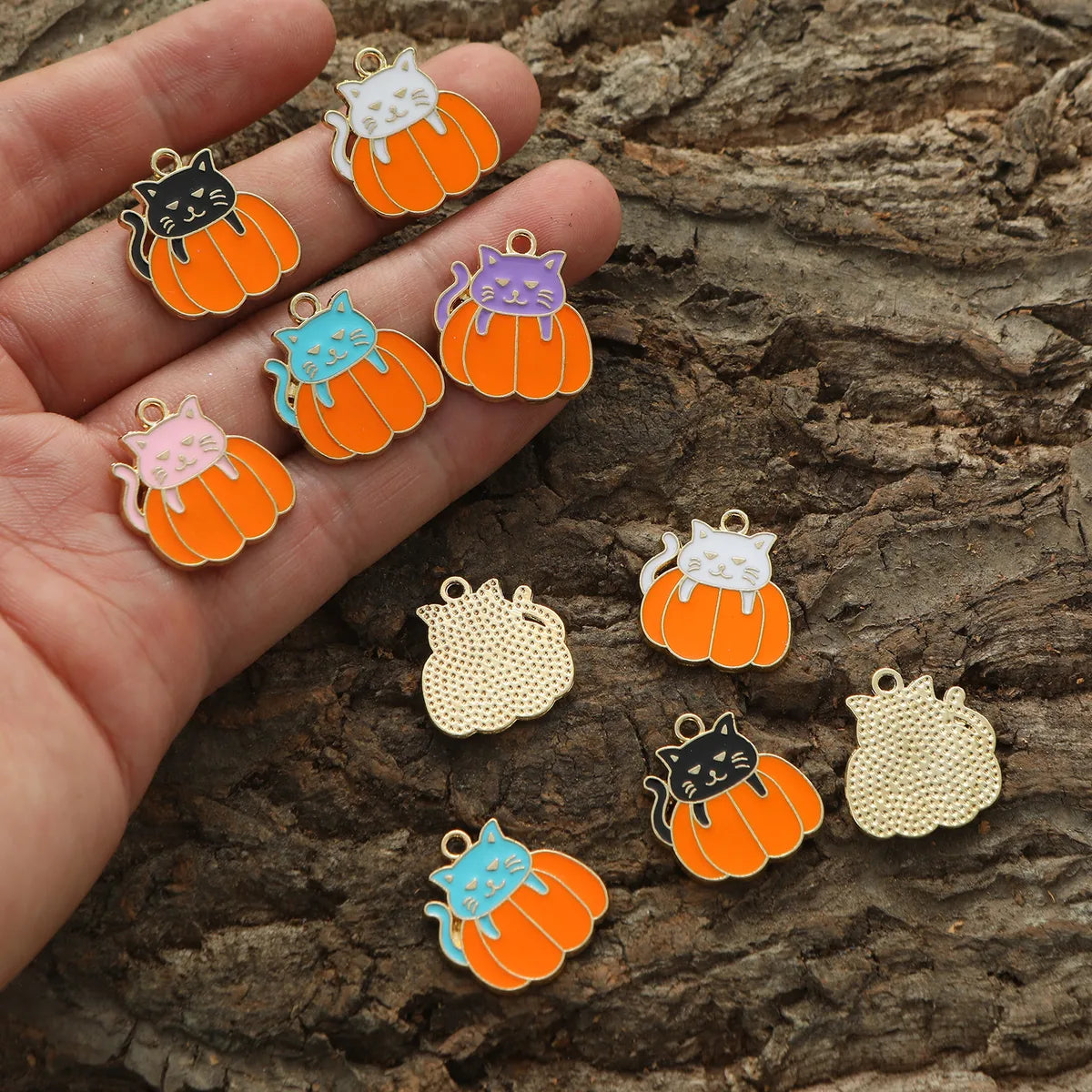 10 Pieces 25*25mm Hole Under 1mm Alloy Pumpkin Cat Pendant