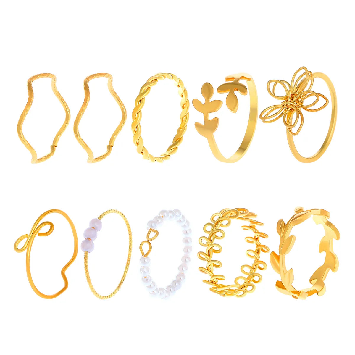 10 Pieces Simple Style Flower Alloy Hollow Out Women's Rings