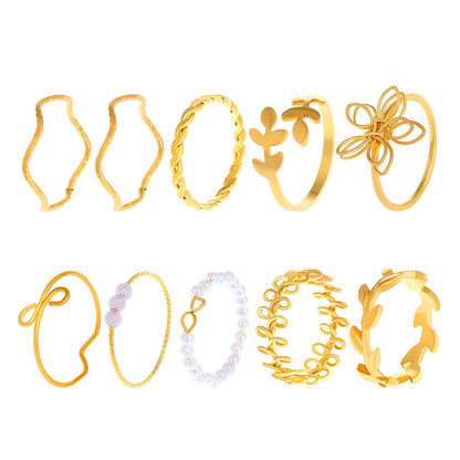 10 Pieces Simple Style Flower Alloy Hollow Out Women's Rings