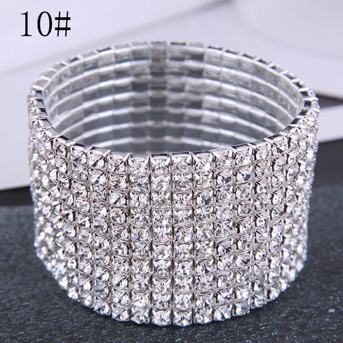 10 Rows Korean Fashion Sweet Metal Inlaid Rhinestone Bridal Accessories Stretch Female Personality Bracelet