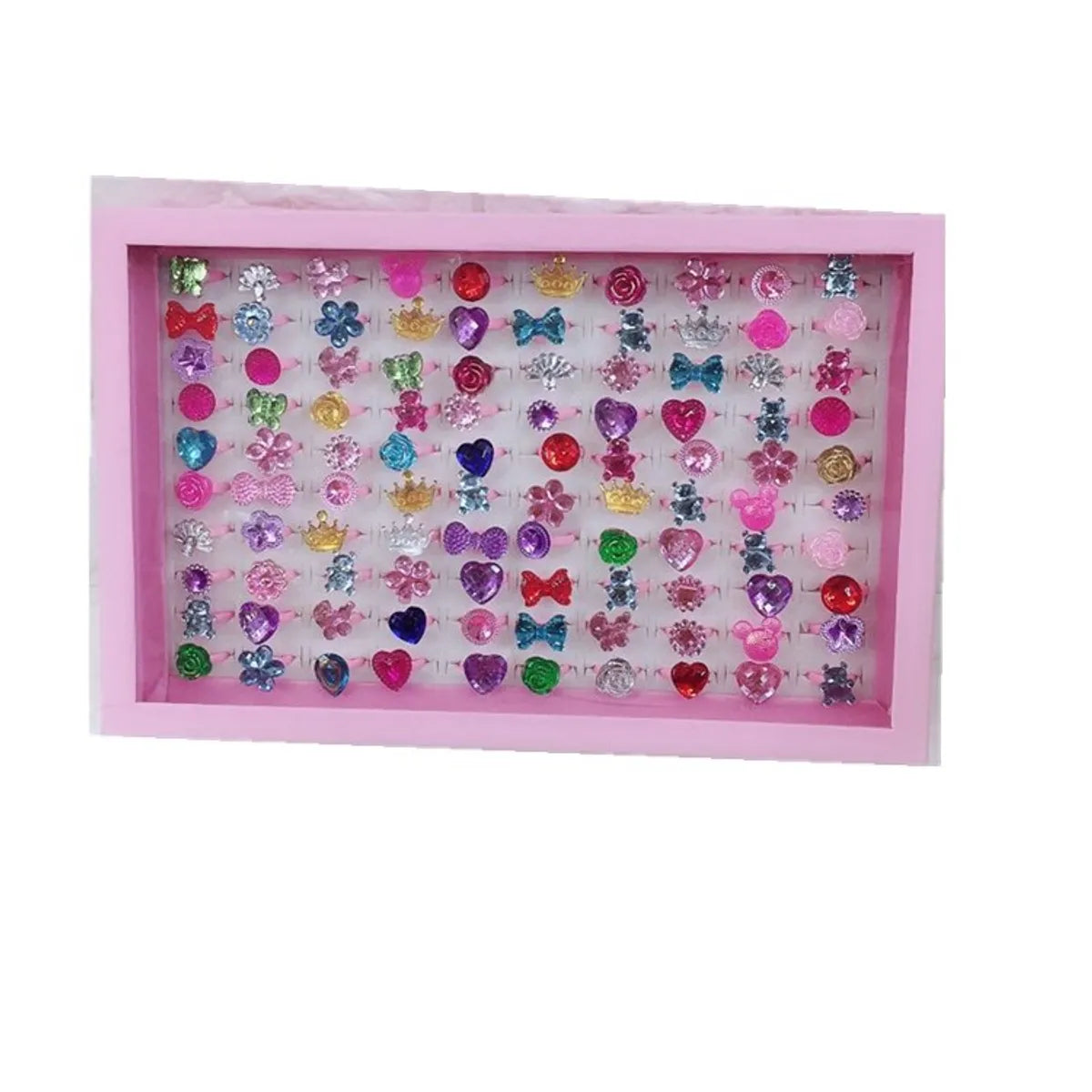 100 Boxed Iron Rings Cartoon Rings Acrylic Rings Children'S Resin Boxed Plastic Rings