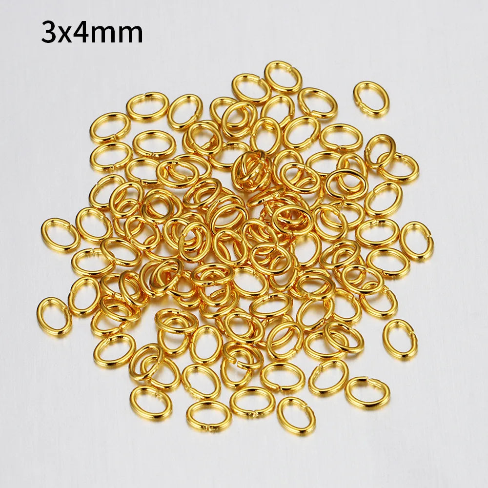 100 PCS/Package 3 * 4mm Stainless Steel 18K Gold Plated Solid Color Polished Broken Ring