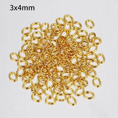 100 PCS/Package 3 * 4mm Stainless Steel 18K Gold Plated Solid Color Polished Broken Ring