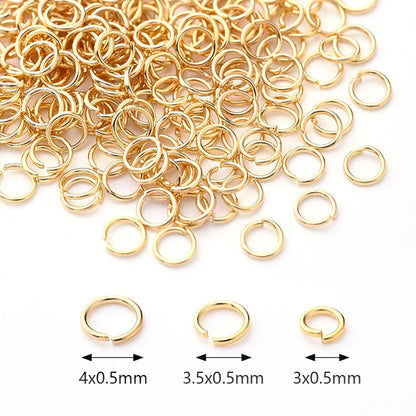 100 PCS/Package 3.5x0.5mm 3x0.5mm 4x0.5mm Hole 2~2.9mm Hole 3~3.9mm 304 Stainless Steel 18K Gold Plated Circle Simple Solid Color Polished Open Jump Rings