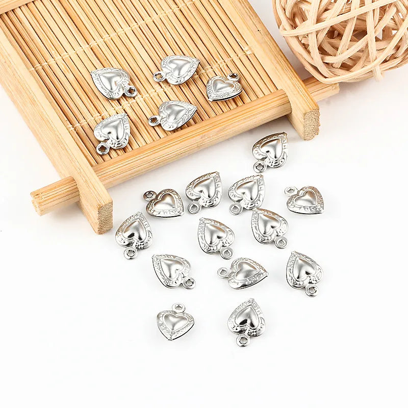 100 PCS/Package 8.6mm Stainless Steel Heart Shape Pendant