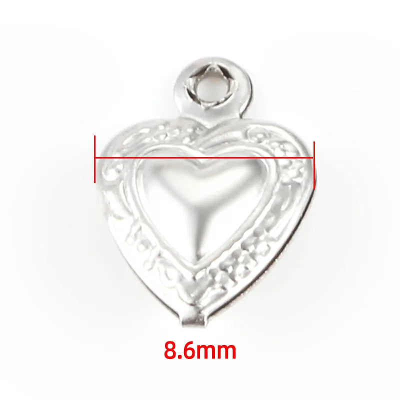 100 PCS/Package 8.6mm Stainless Steel Heart Shape Pendant