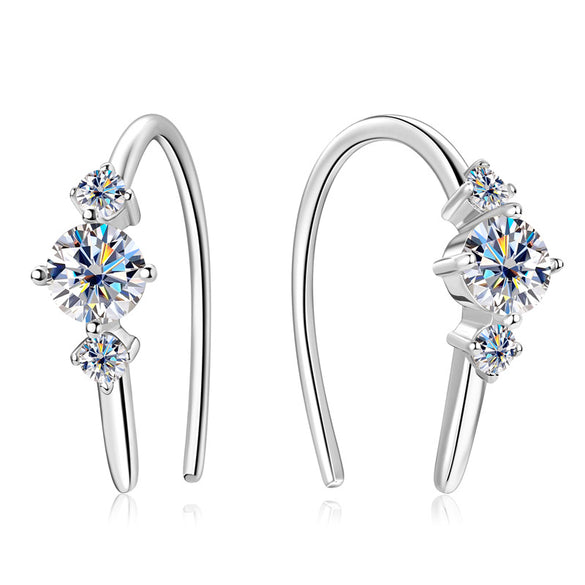 Women's Moissanite Inlaid Sterling Silver Geometric and Star Pattern Ear Studs with Plating Design