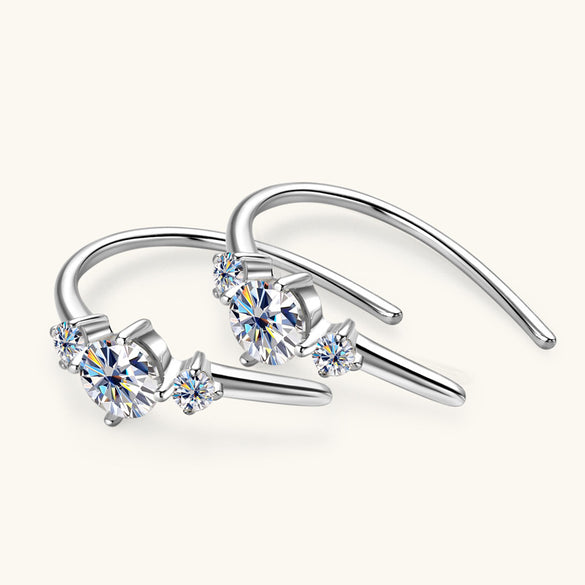 Women's Moissanite Inlaid Sterling Silver Geometric and Star Pattern Ear Studs with Plating Design