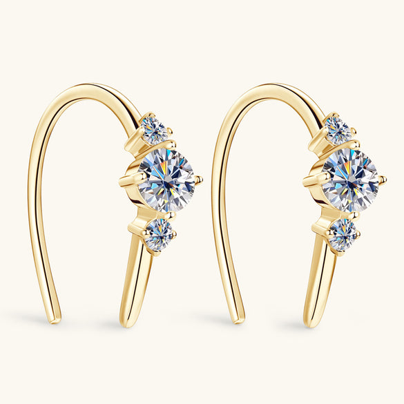 Women's Moissanite Inlaid Sterling Silver Geometric and Star Pattern Ear Studs with Plating Design