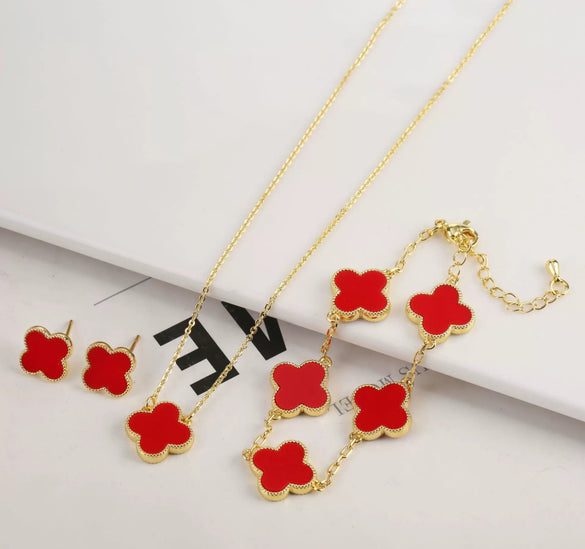 Wholesale Plastic Shell Volcanic Lava Rock Retro 3 Piece Set For Ladies Copper 18K Gold Plated With Plant Flower Pattern Electroplated