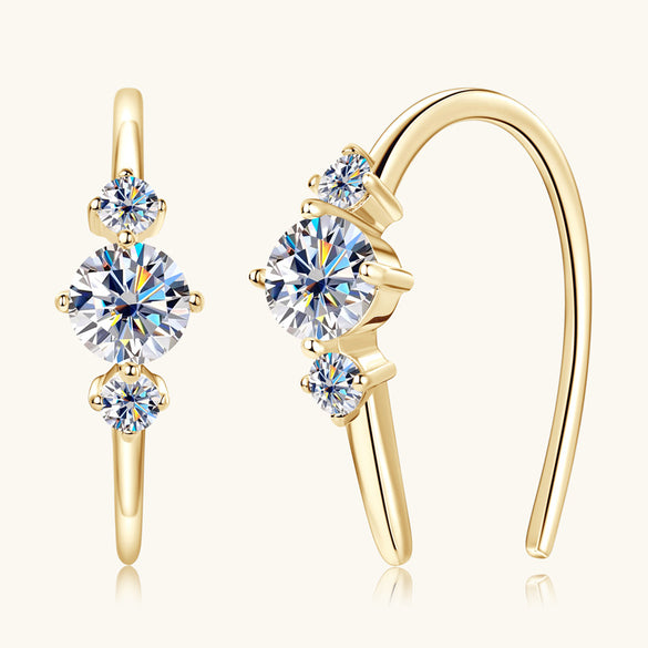 Women's Moissanite Inlaid Sterling Silver Geometric and Star Pattern Ear Studs with Plating Design