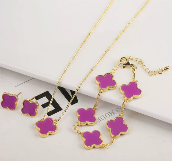 Wholesale Plastic Shell Volcanic Lava Rock Retro 3 Piece Set For Ladies Copper 18K Gold Plated With Plant Flower Pattern Electroplated