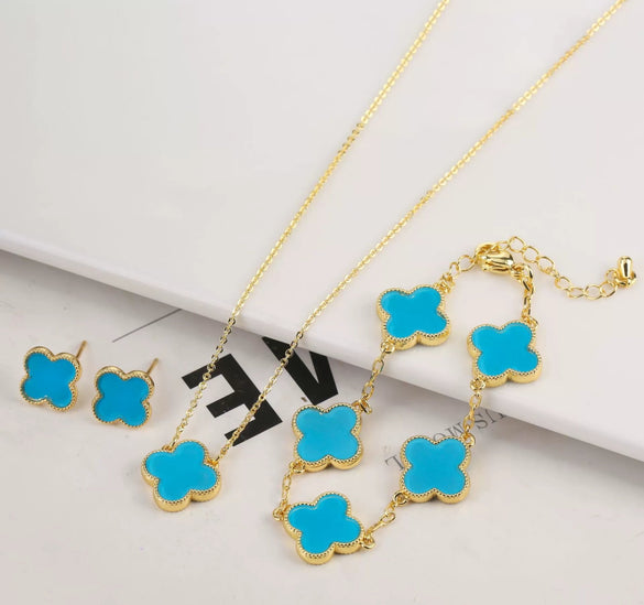 Wholesale Plastic Shell Volcanic Lava Rock Retro 3 Piece Set For Ladies Copper 18K Gold Plated With Plant Flower Pattern Electroplated