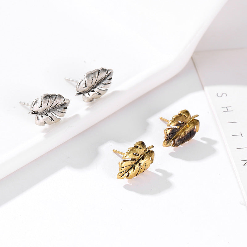 Earrings Turtle Shell Earrings Alloy Plating Gold Gold Silver Tree Leaf Ear Studs Feather Ear Studs