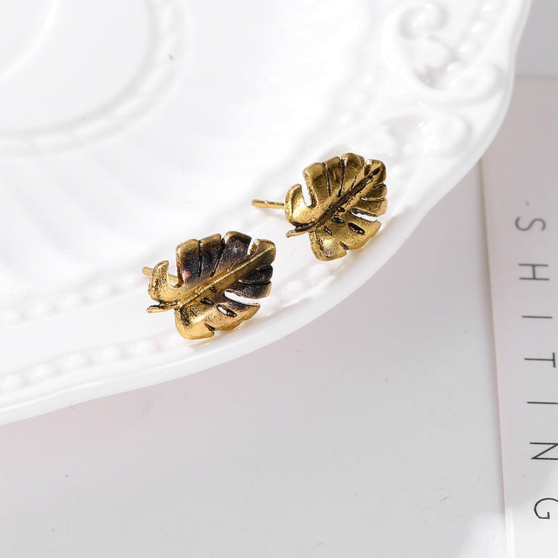 Earrings Turtle Shell Earrings Alloy Plating Gold Gold Silver Tree Leaf Ear Studs Feather Ear Studs