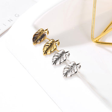 Earrings Turtle Shell Earrings Alloy Plating Gold Gold Silver Tree Leaf Ear Studs Feather Ear Studs