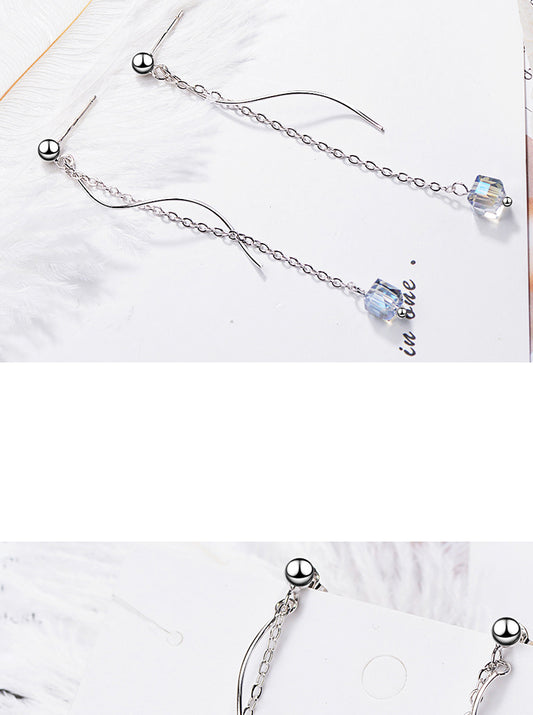 1 Pair Ig Style Simple Style Waves Tassel Plating Artificial Crystal Copper White Gold Plated Drop Earrings