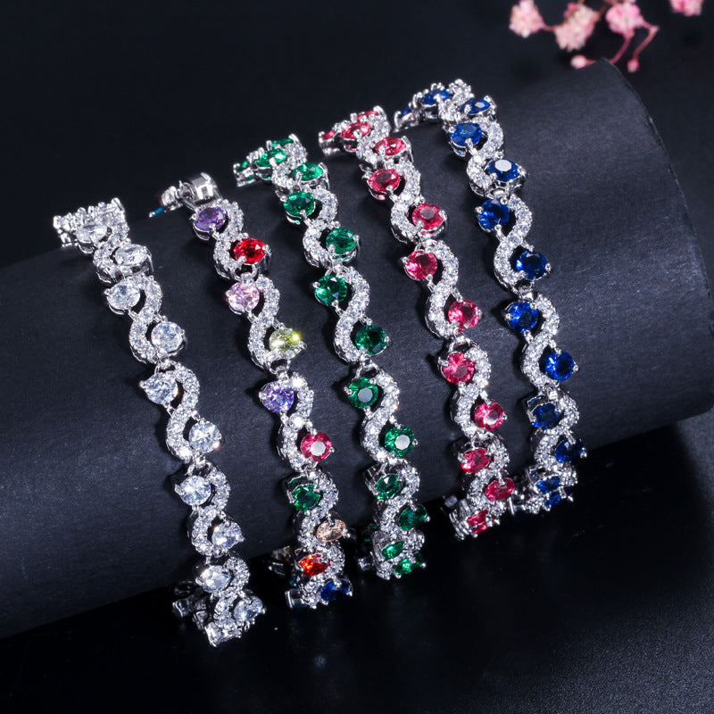 Elegant Cute Sweet Colorful Copper Plating Inlay Gem White Gold Plated Bracelets