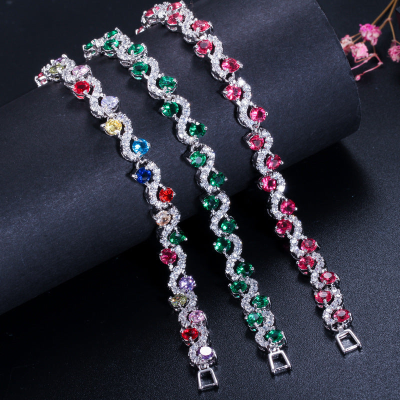 Elegant Cute Sweet Colorful Copper Plating Inlay Gem White Gold Plated Bracelets