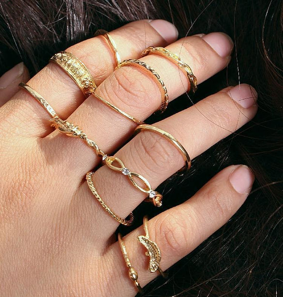 Simple Animal Diamond Geometric Cross Alloy Ring 12 Piece Set Wholesale