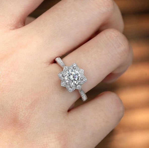 Luxurious Snowflake Alloy Plating Zircon Silver Plated Women's Rings