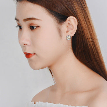 1 Pair Lady Flower Inlay Copper Zircon Ear Studs