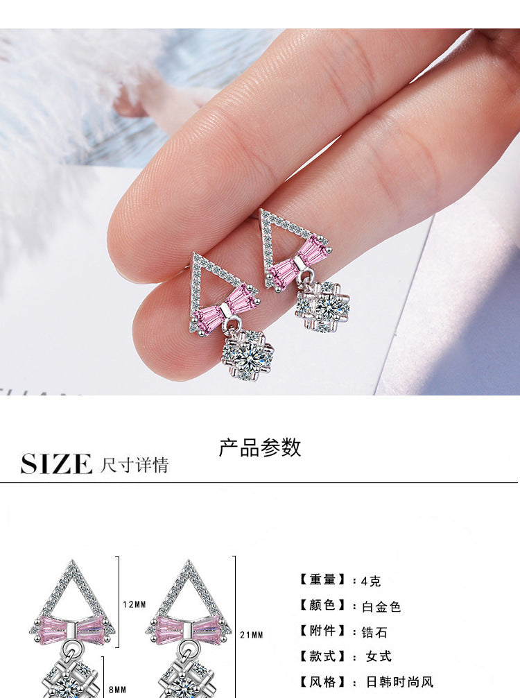 1 Pair Elegant Simple Style Bow Knot Plating Inlay Copper Zircon Rose Gold Plated White Gold Plated Drop Earrings