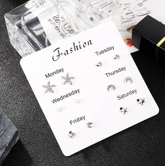 Simple Style Heart Shape Bow Knot Snowflake Alloy Plating Inlay Rhinestones Women's Ear Studs 1 Set