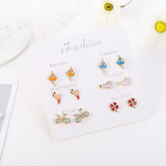 Simple Style Heart Shape Bow Knot Snowflake Alloy Plating Inlay Rhinestones Women's Ear Studs 1 Set