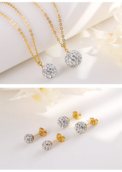 Korean Sticky White Mud Zircon Small Round Bead Necklace Earring Set Wholesale Gooddiy