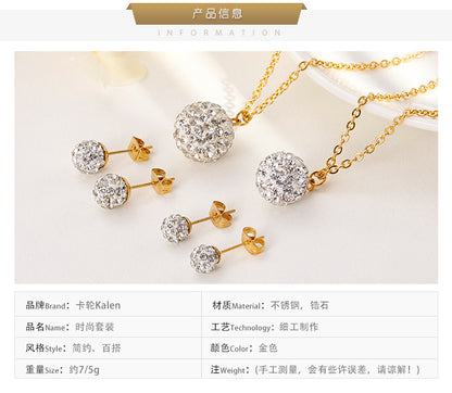 Korean Sticky White Mud Zircon Small Round Bead Necklace Earring Set Wholesale Gooddiy