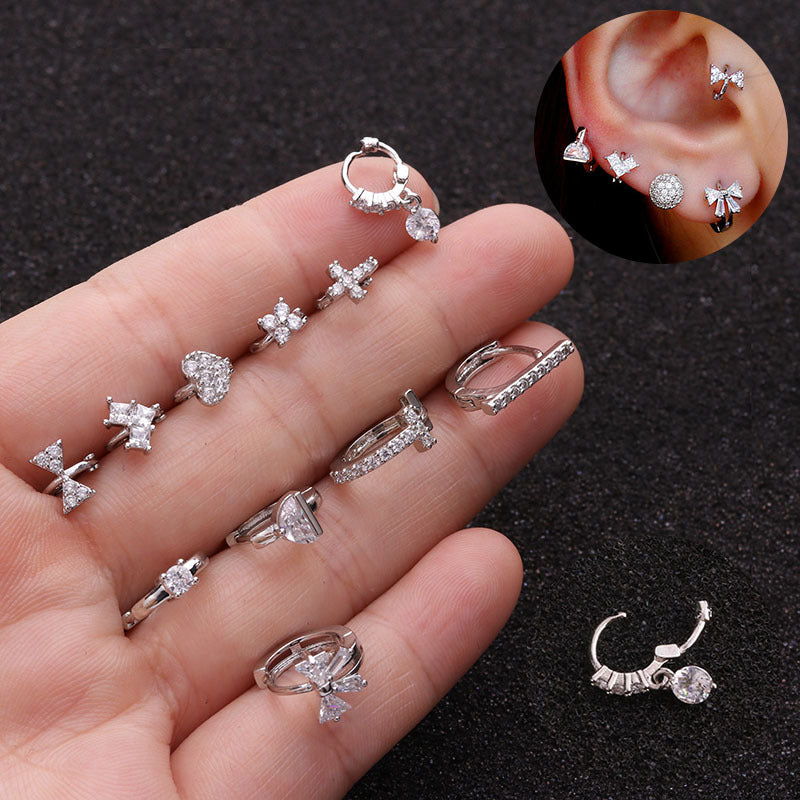 Micro-inlaid Zircon Small Ear Buckle Cartilage Piercing Earrings