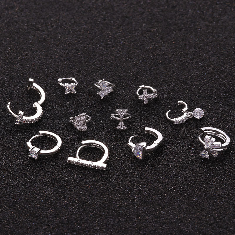 Micro-inlaid Zircon Small Ear Buckle Cartilage Piercing Earrings