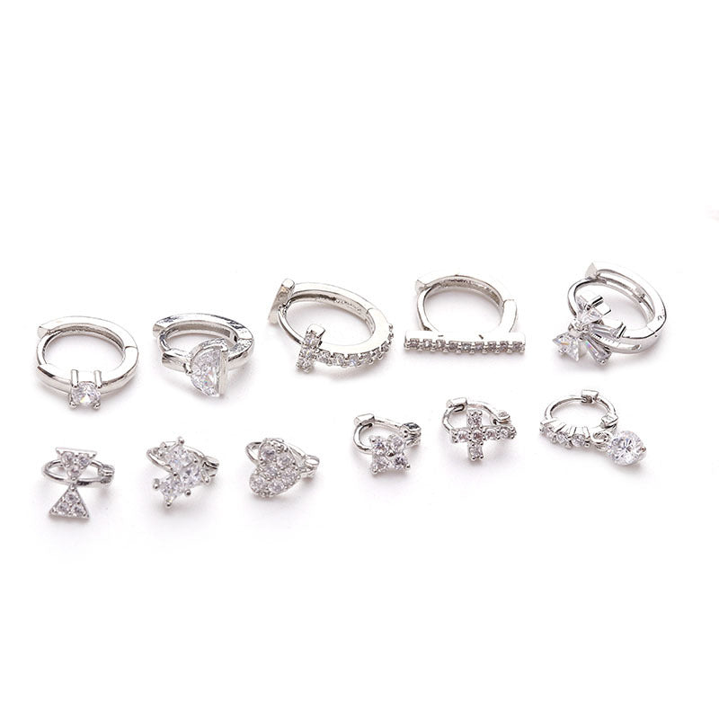 Micro-inlaid Zircon Small Ear Buckle Cartilage Piercing Earrings