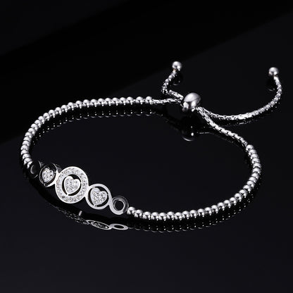 Sweet Heart Shape Titanium Steel Inlay Artificial Gemstones Bracelets 1 Piece