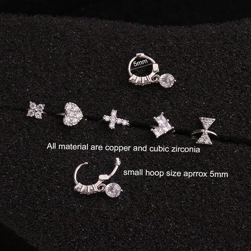 Micro-inlaid Zircon Small Ear Buckle Cartilage Piercing Earrings