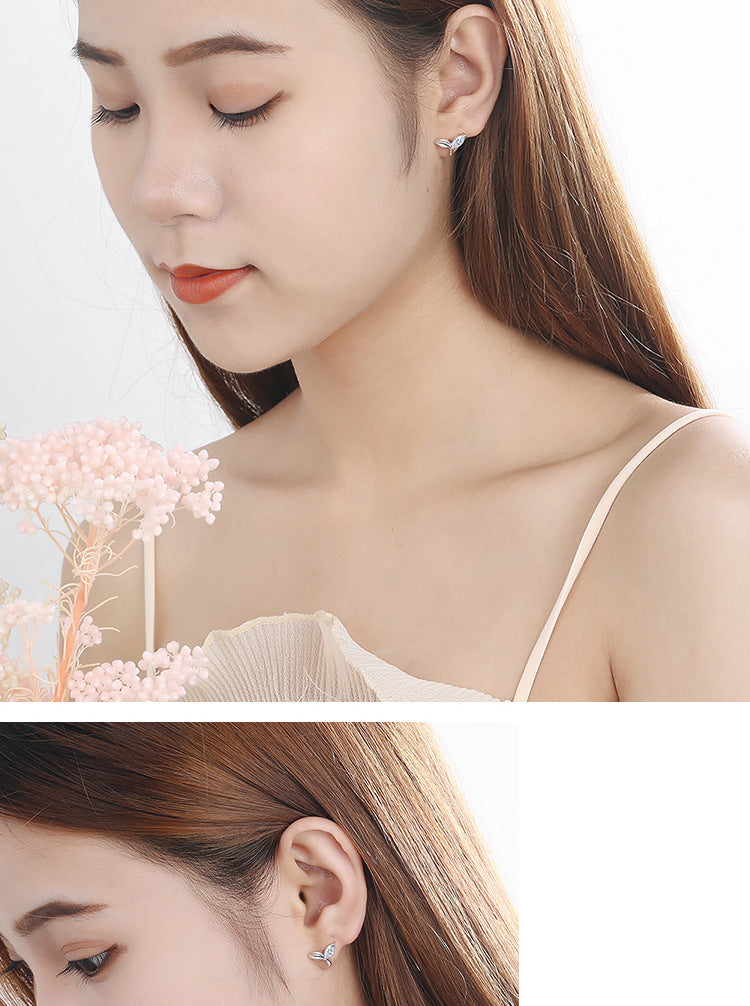 1 Pair Basic Leaf Plating Inlay Copper Zircon White Gold Plated Ear Studs