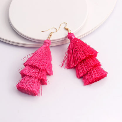 Bohemian Fashion Simple Three-layer Tassel Earrings