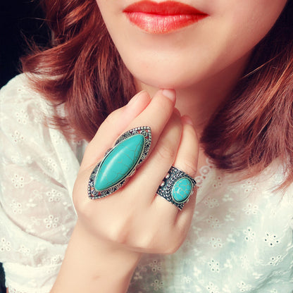 Wholesale Jewelry Ethnic Style Oval Alloy Turquoise Inlay Rings