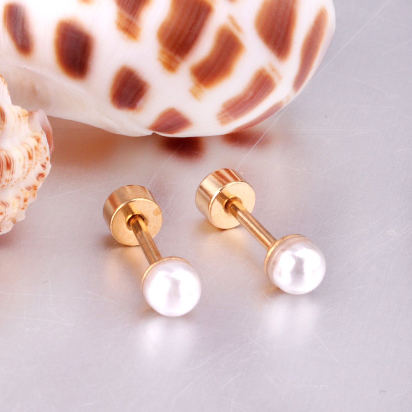 Fashion Geometric Stainless Steel Plating Pearl Ear Studs 1 Pair