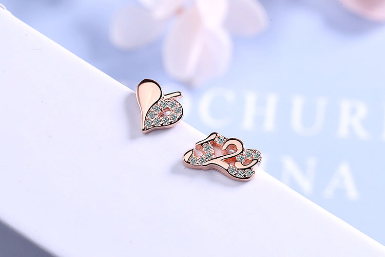 1 Pair Simple Style Number Heart Shape Asymmetrical Plating Inlay Copper Zircon Ear Studs