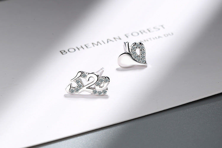 1 Pair Simple Style Number Heart Shape Asymmetrical Plating Inlay Copper Zircon Ear Studs