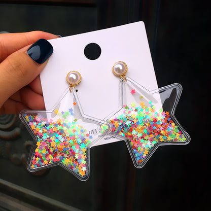 Fashion Transparent Quicksand Color Star Flamingo Earrings Wholesale