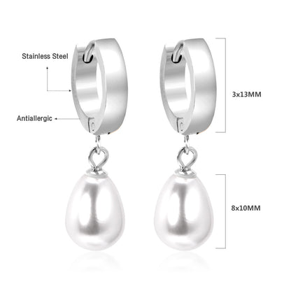 Fashion Geometric Stainless Steel Plating Artificial Pearls Dangling Earrings 1 Pair