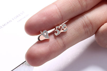 1 Pair Simple Style Number Heart Shape Asymmetrical Plating Inlay Copper Zircon Ear Studs