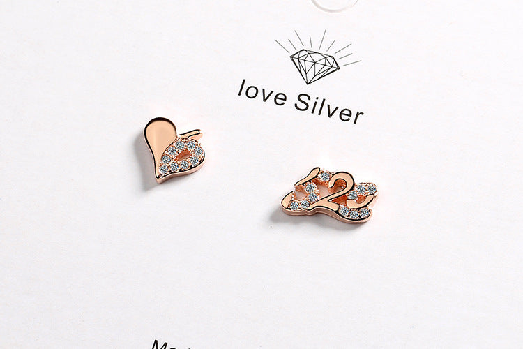 1 Pair Simple Style Number Heart Shape Asymmetrical Plating Inlay Copper Zircon Ear Studs