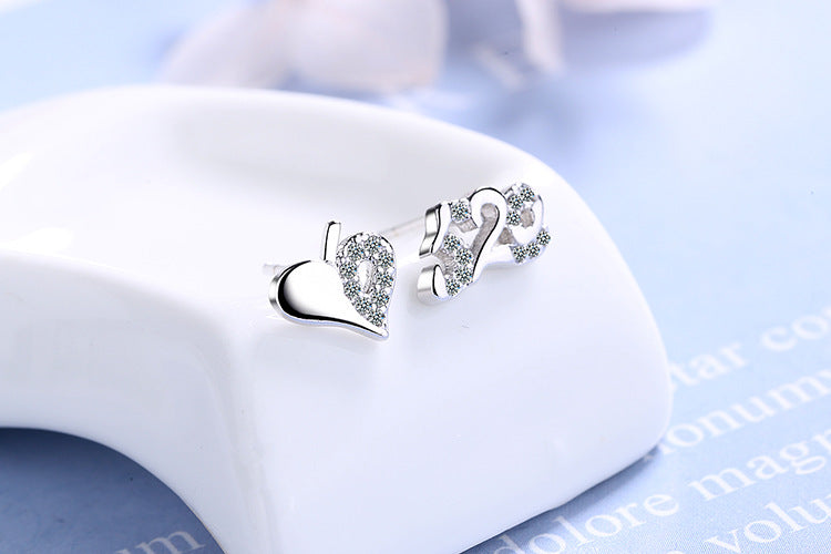 1 Pair Simple Style Number Heart Shape Asymmetrical Plating Inlay Copper Zircon Ear Studs