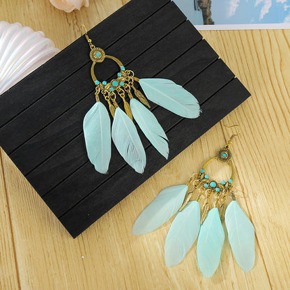 1 Pair Ethnic Style Feather Alloy Plating Women's Drop Earrings